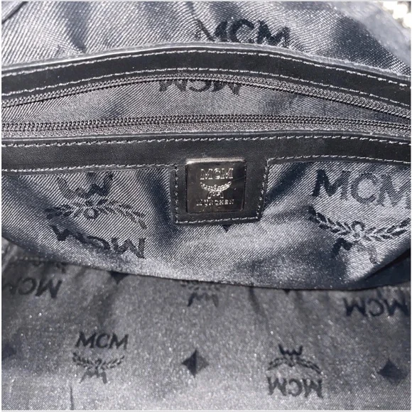 MCM Black Visetos Boston Bag 25cm – Rare Blue Logo Accents Excellent Condition! - Picture 5 of 10